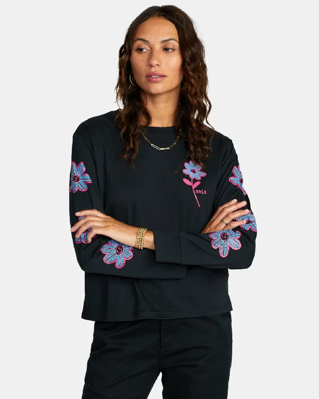 Happy Daisy Long Sleeve Tee - RVCA Black Colorful Clothing