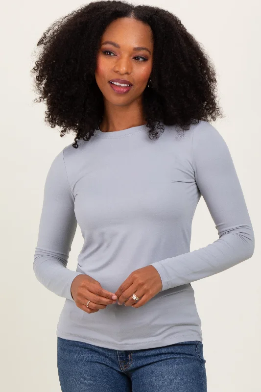 Heather Grey Basic Long Sleeve Top Chic Wardrobe Essentials