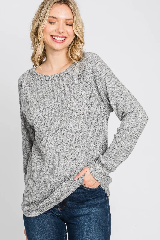 Heather Grey Brushed Waffle Knit Top Insane Discount Onslaught