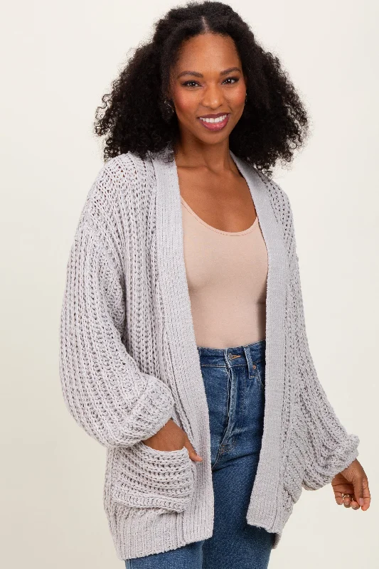 Heather Grey Chunky Knit Oversized Pocket Cardigan Exclusive Discount