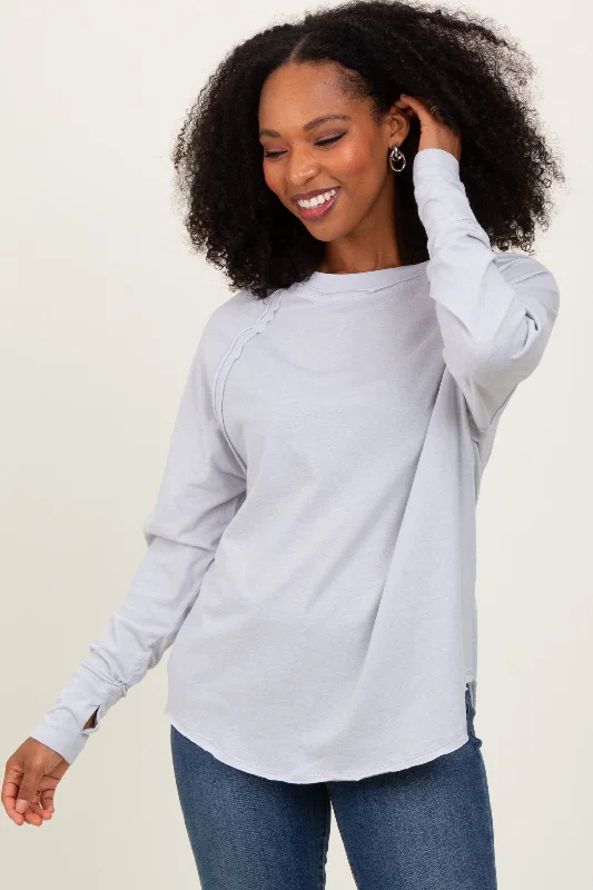 Heather Grey Exposed Seam Long Sleeve Top Limited Time Offer