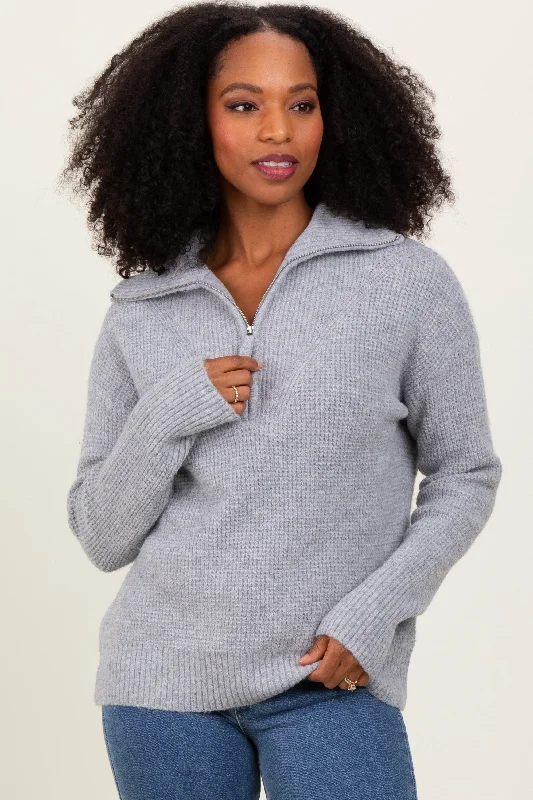 Heather Grey Half Zip Pullover Sweater Graceful Movement