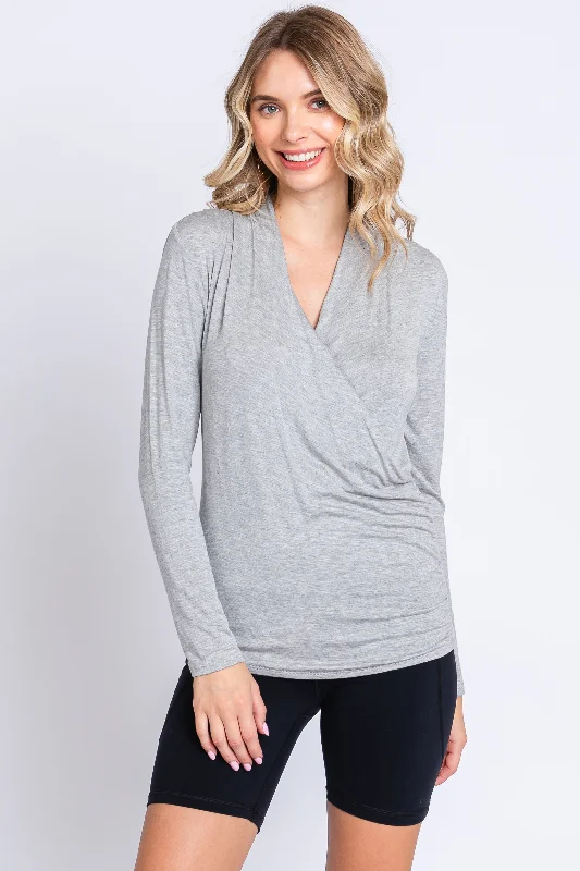 Heather Grey Long Sleeve Wrap Nursing Top Crazy Discounts, Hurry Up