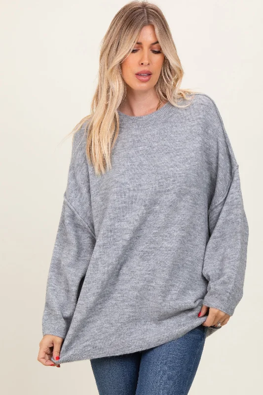 Heather Grey Oversized Crewneck Melange Knit Sweater Absurdly Cheap Sale