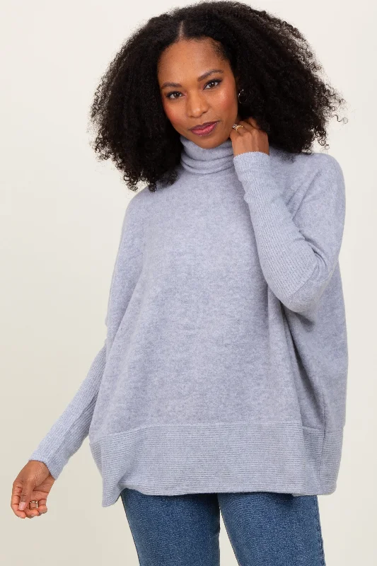 Heather Grey Turtle Neck Brushed Knit Sweater Exclusive Designer Collection