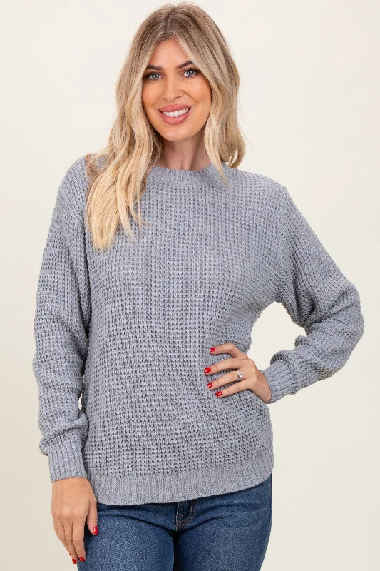 Heather Grey Waffle Knit Rounded Hem Sweater Quick Grab Deals