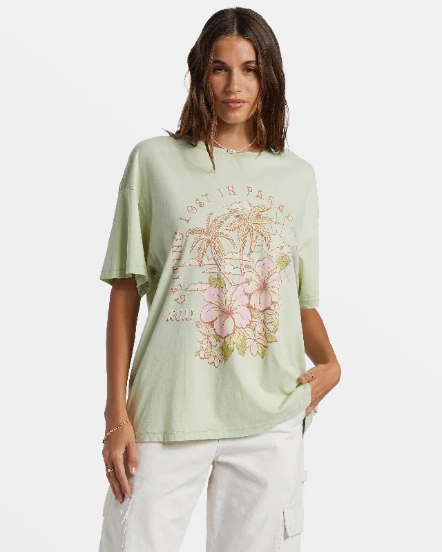 Hibiscus Paradise Oversized Boyfriend T-Shirt - Laurel Green Casual Chic Clothing