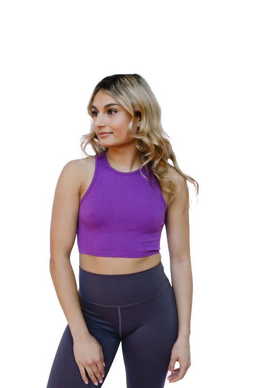 High Neck Ribbed Crop Top Trend Forward Women's Wear