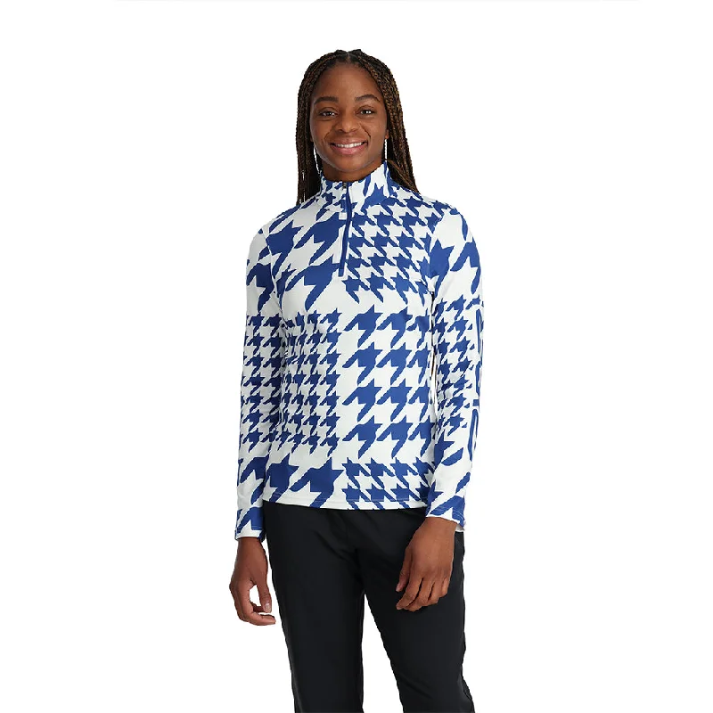 Womens Houndstooth Half Zip - Electric Blue Art Deco Geometric Pattern Look