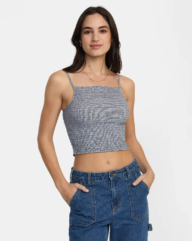 Houndstooth Revival Cropped Tank Top - Blue Grey Trend Alert