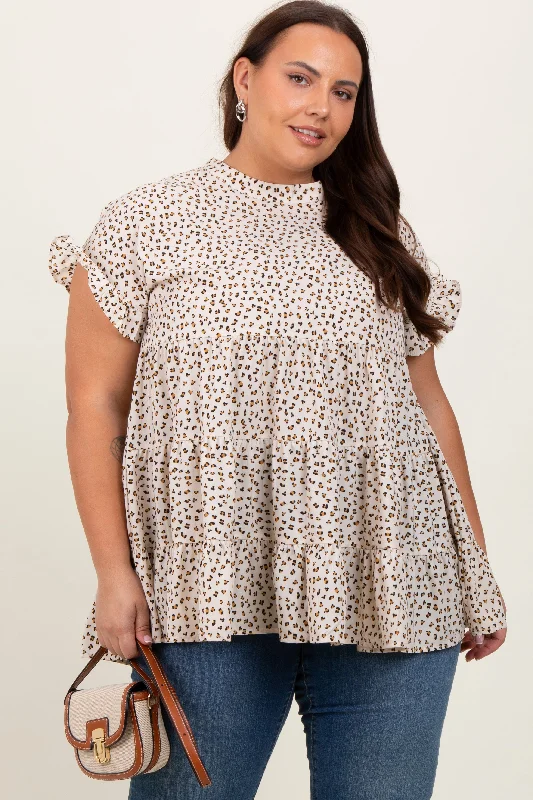 Ivory Animal Print Tiered Plus Top Seasonal Clearance