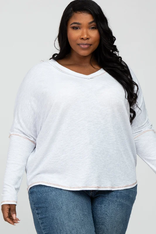 Ivory Contrast Stitch Plus Dolman Sleeve Top Best Sellers