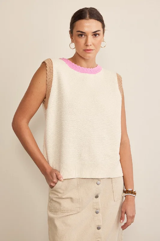 Ivory Multi Color Block Sweater Top Bold Fashion