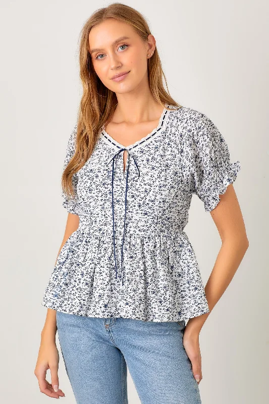 Ivory Navy Ditsy Floral Blouse Signature Style Essentials