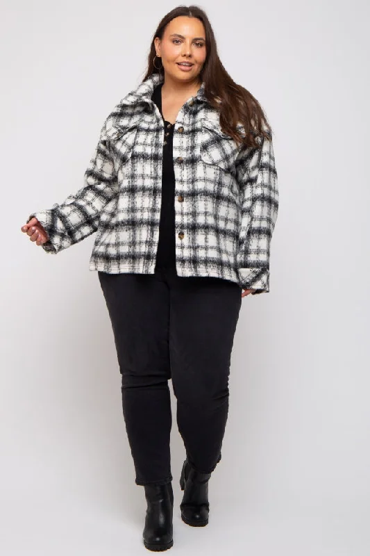 Ivory Plaid Plus Shirt Jacket Last Chance Sale