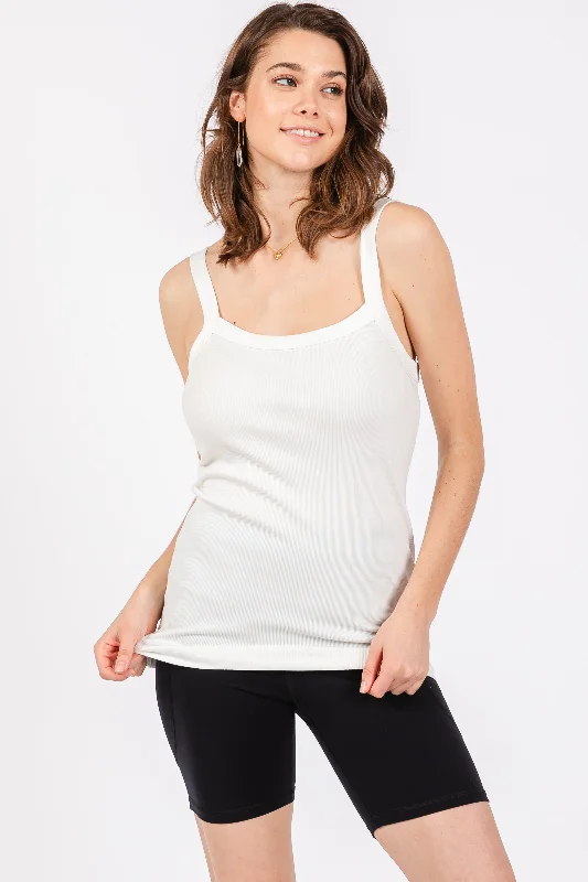 Ivory Ribbed Sleeveless Tank Top Polished Finish