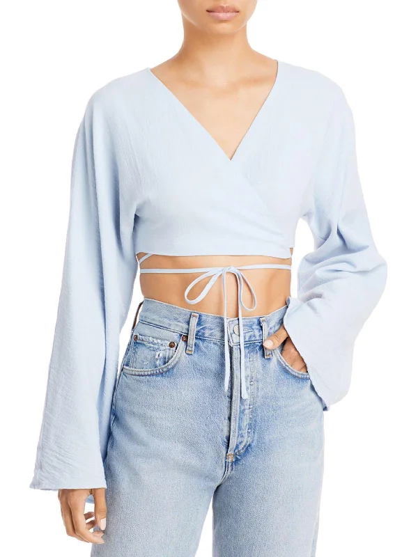 Jasper Womens Wrap Long Sleeves Crop Top Clearance Sale, All Cheap