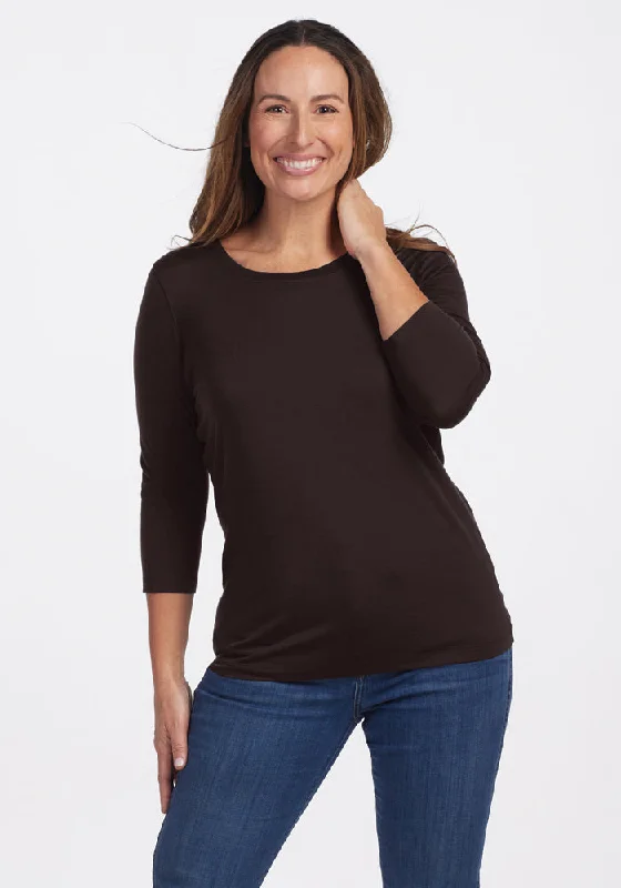 Jenny 3/4 Sleeve Crew Neck - French Roast Exclusive Sale