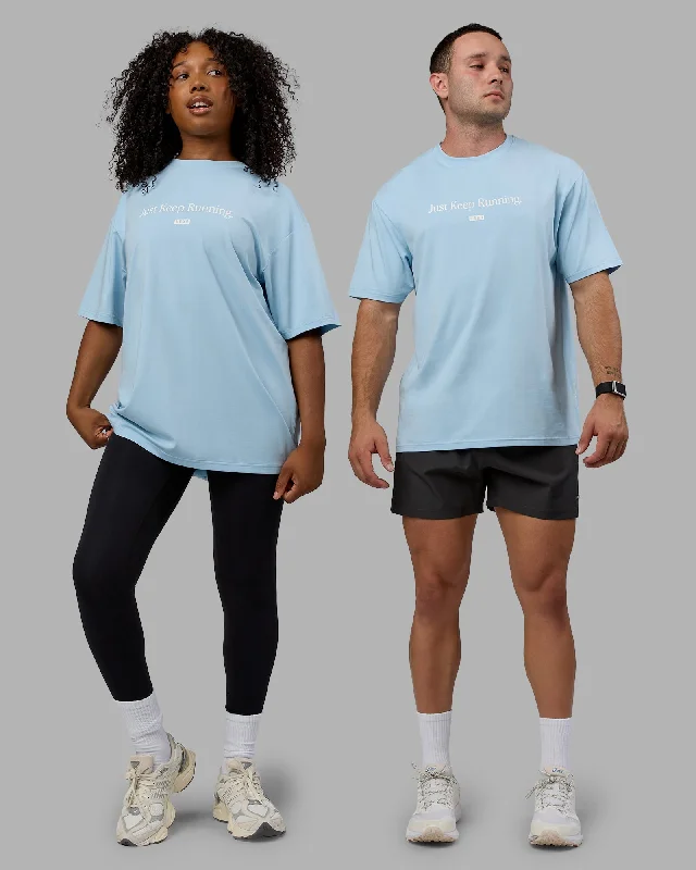 Unisex Just Keep Running FLXCotton Tee Oversize - Glacial Blue-Off White Style Your Wardrobe