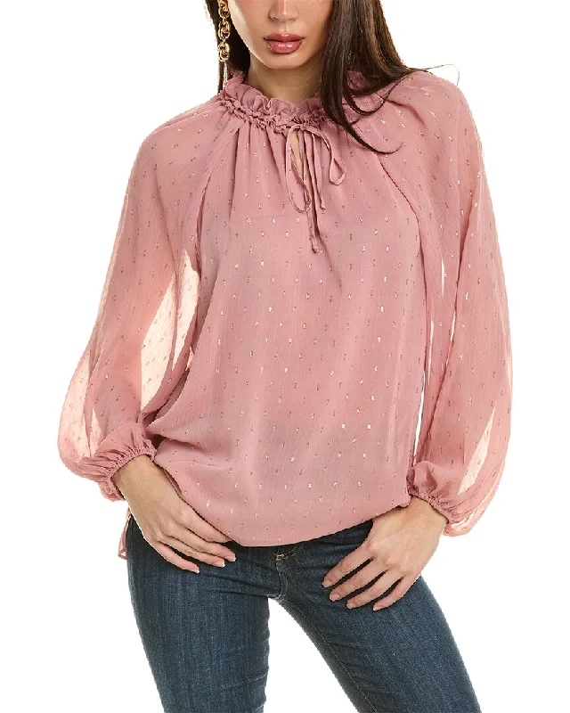 Kobi Halperin Zena Metallic Ruffle Blouse Flash Sale, Don't Miss