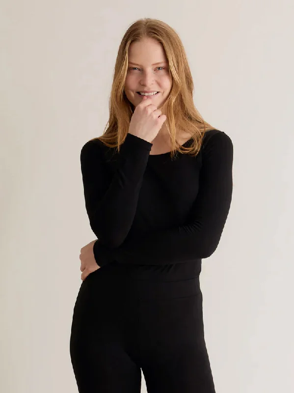 Komodo Darcey Long Sleeved Top - Black Feminine Elegant