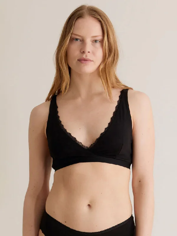 Komodo Margot Organic Cotton Lace-Trim Bra - Black Feminine Grace