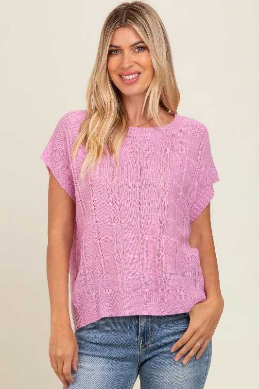 Lavender Knit Short Sleeve Sweater Top Exclusive Deals Online