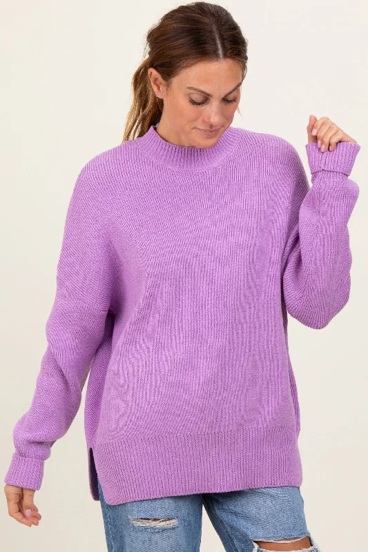 Lavender Mock Neck Basic Sweater Chic Styles