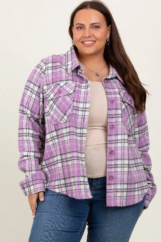 Lavender Plaid Button Down Plus Flannel Trend Leading Collection