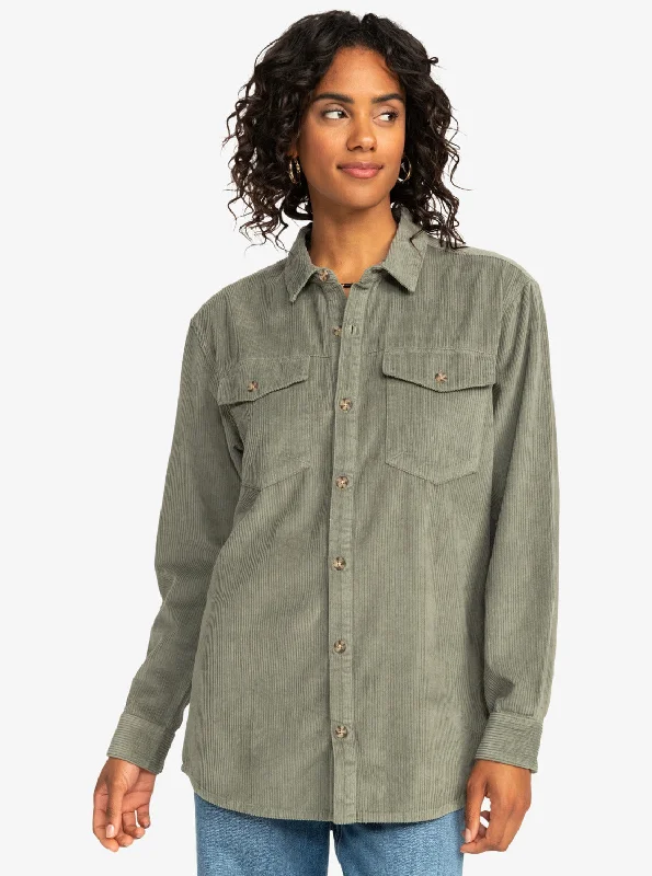 Let It Go Corduroy Long Sleeve Shirt - Agave Green Minimalist Office - Ready Style