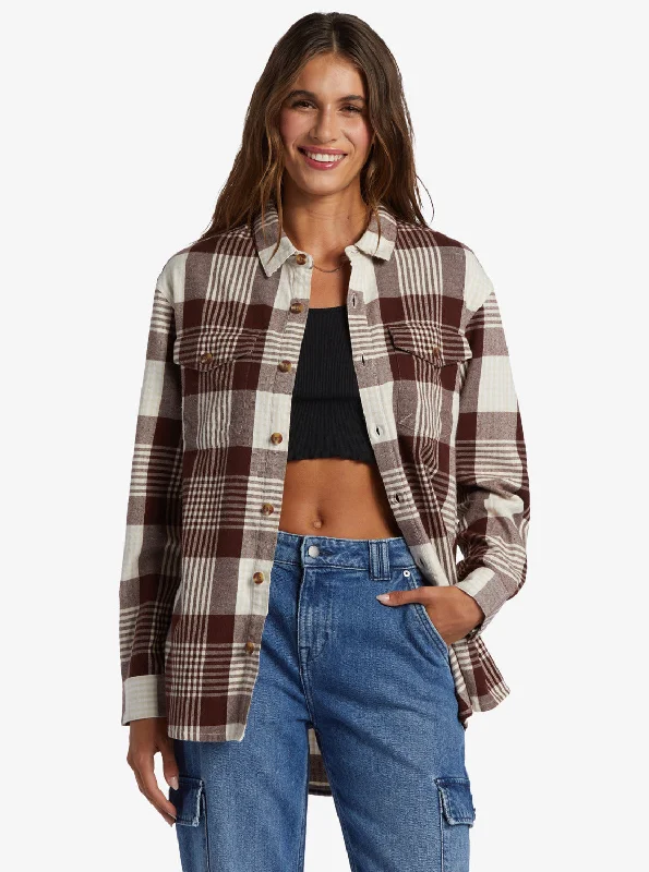 Let It Go Flannel Long Sleeve Shirt - Tapioca Hallo Plaid Limited Time Offer