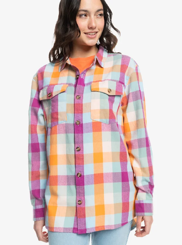 Let It Go Flannel Long Sleeve Shirt - Blue Surf Plaidodo Vintage Charm