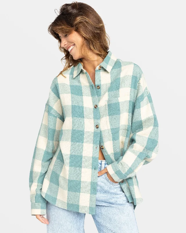 Lets Get Away Long Sleeve Shirt - Mineral Blue Be Bold Plaid New In This Season