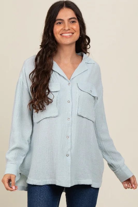 Light Blue Cotton Gauze Button Down Shirt Urban Sophistication