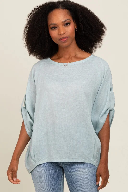 Light Blue Rolled Cuff Short Sleeve Top Casual Chic Clothing