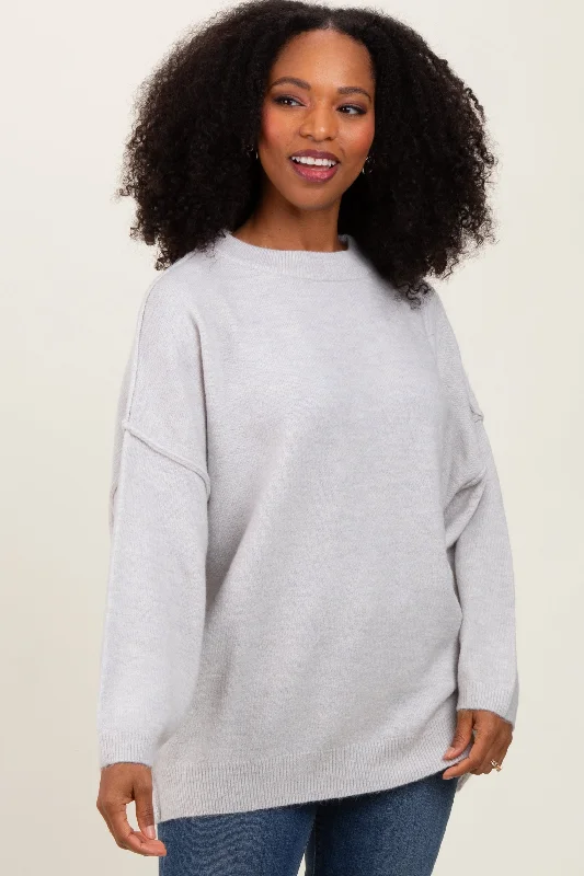 Light Grey Oversized Crewneck Melange Knit Sweater Redefining Women's Fashion