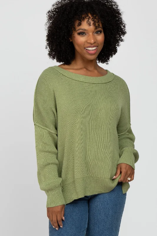 Light Olive Exposed Seam Side Slit Sweater Save On Inspired Styles