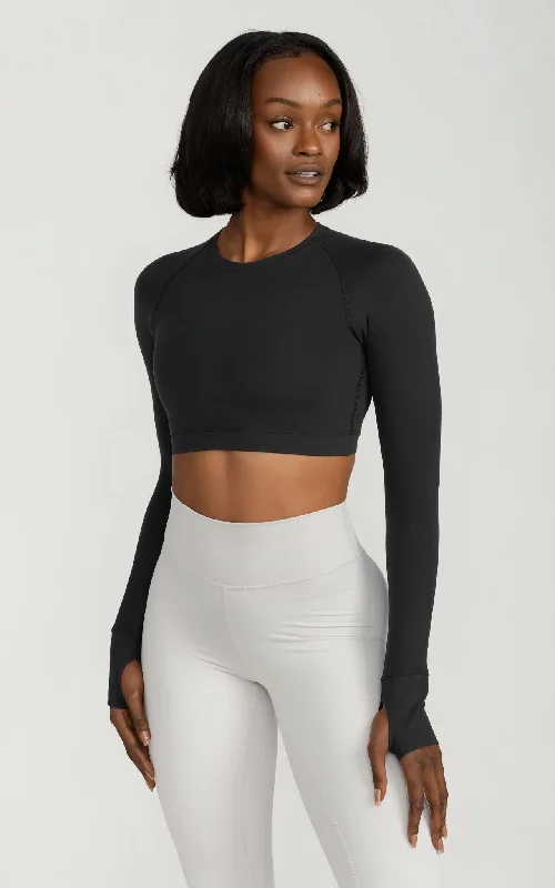 Long Sleeve Fitted Crop Top in Black Latest Fashion