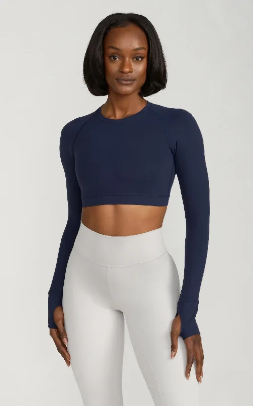 Long Sleeve Fitted Crop Top in Navy Summer Essentials