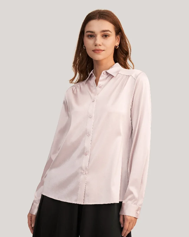 Long Sleeves Collared  Silk Blouse Parisian Effortless Chic Style