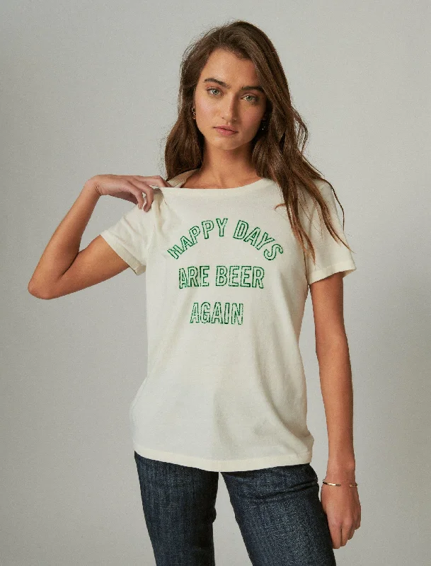 Lucky Brand Women's Happy Days Are Beer Again Crew Tee Casual Chic Clothing