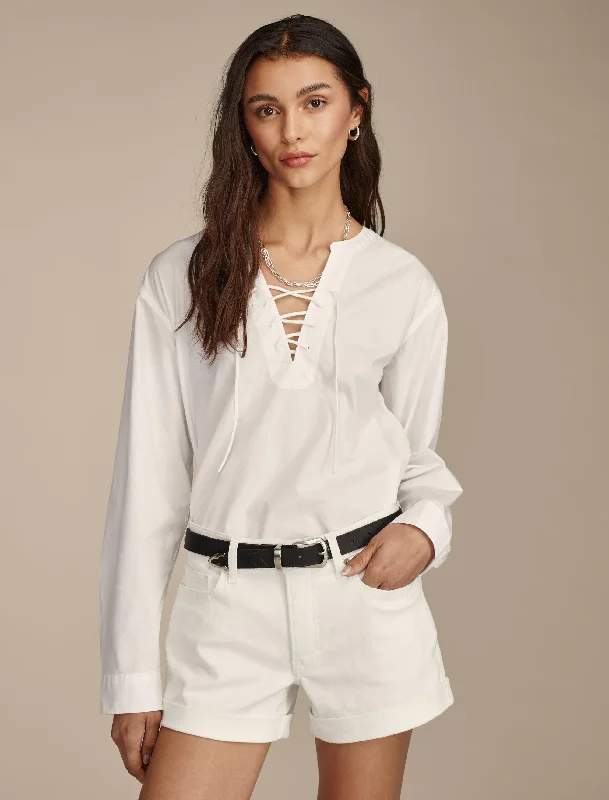 Lucky Brand Women's Lace Up Poplin Shirt Season Appropriate Women's Collection