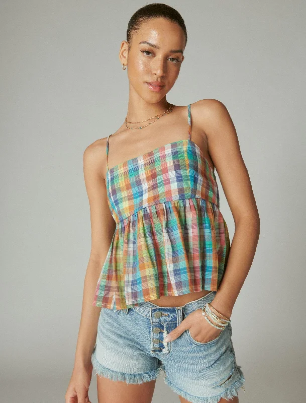 Lucky Brand Women's Plaid Babydoll Tank Latest Trends