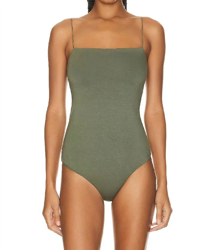 Luxe Knit Essential Tank Bodysuit In Military Contemporary Elegance