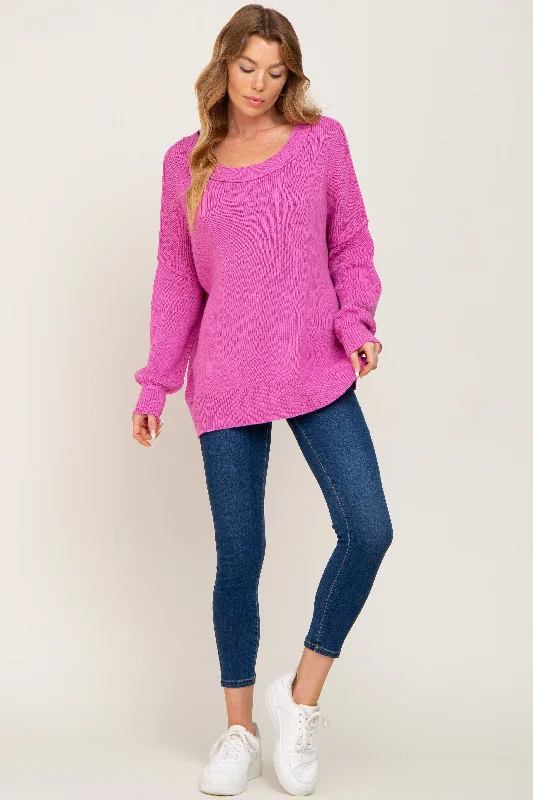 Magenta Exposed Seam Side Slit Sweater Vintage Elegance