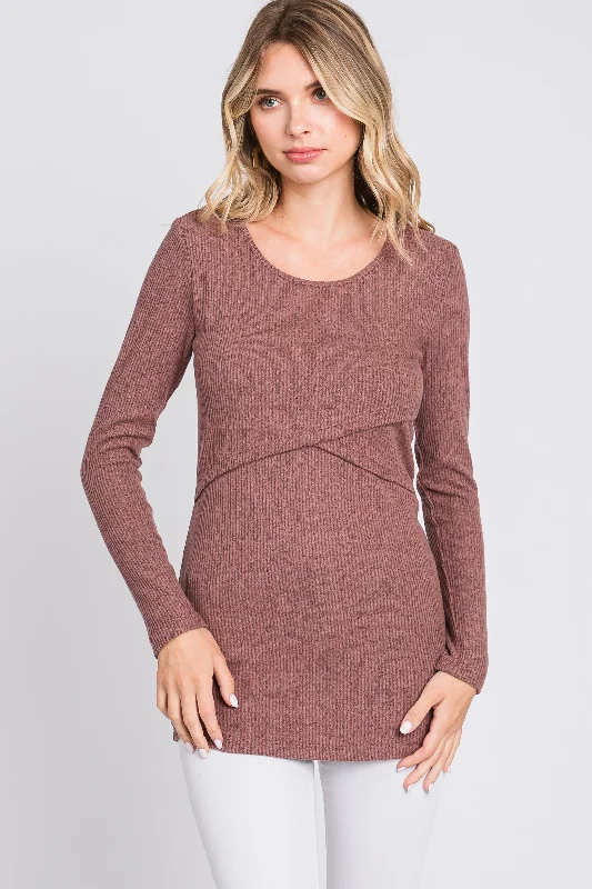 Mauve Ribbed Crossover Nursing Top Trend Forward Threads