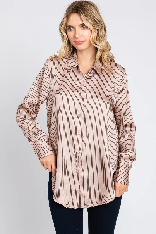 Mauve Striped Satin Button Up Top Fashion For Every Occasion