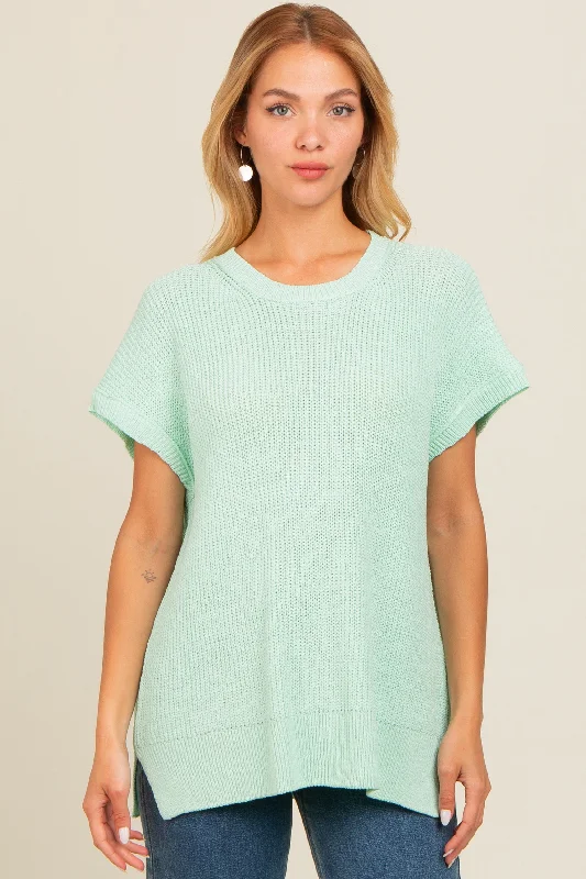 Mint Green Dolman Short Sleeve Side Slit Sweater Top Ethnic Cultural Event Wear