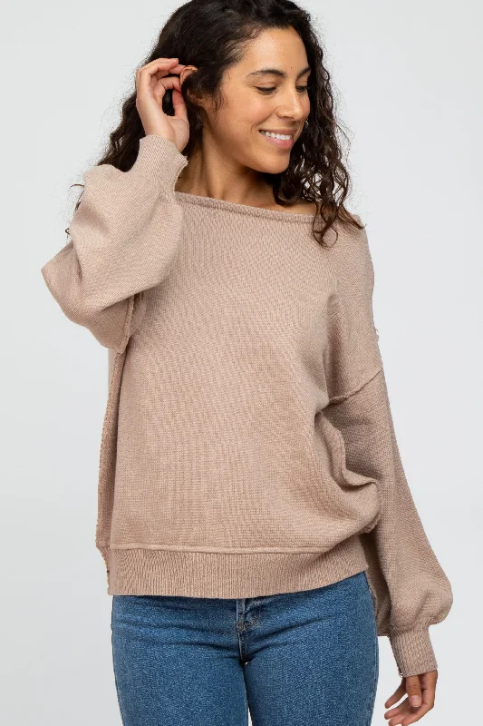 Mocha Boat Neck Bubble Sleeve Sweater Holiday Attire Sale