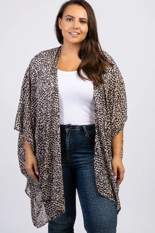 Mocha Leopard Print Chiffon Plus Cover Up Fashion Frontiers